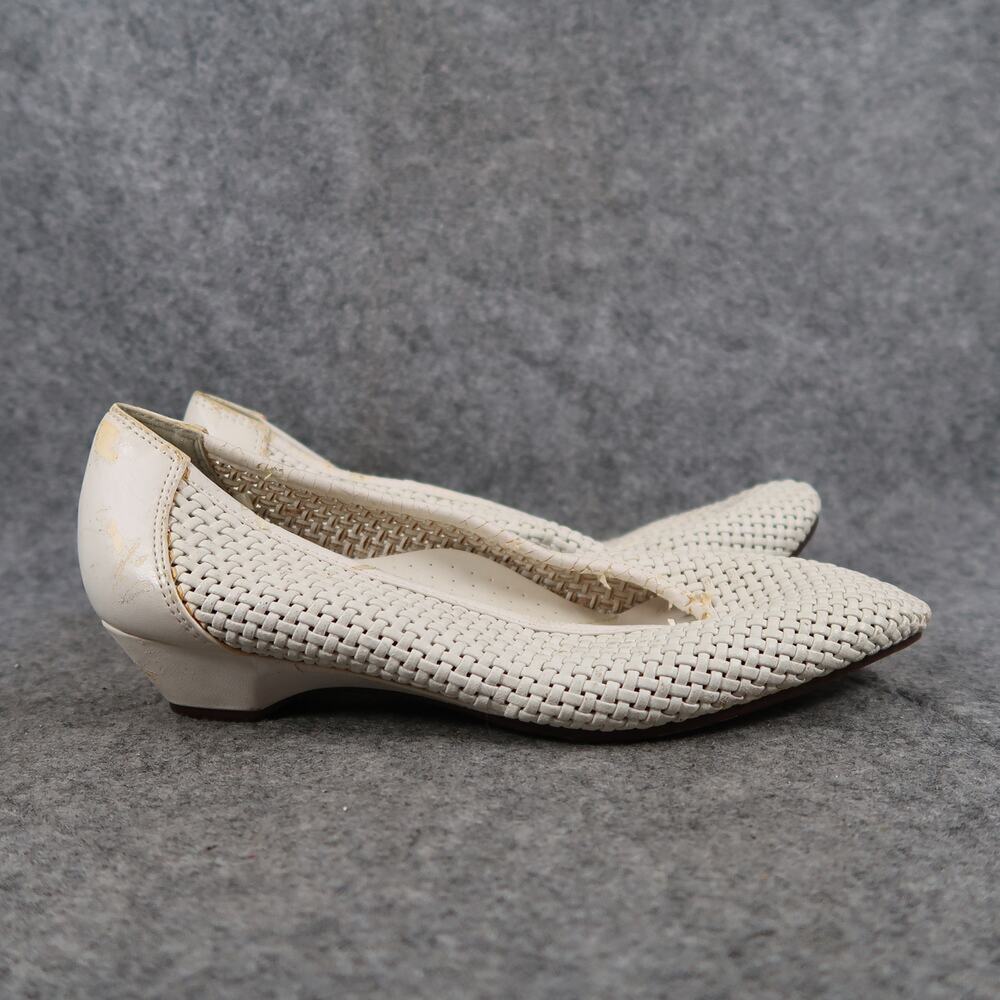 Ashley Taylor Shoes Womens 6.5 W Slip On Loafer Pump Woven Retro Vintage White